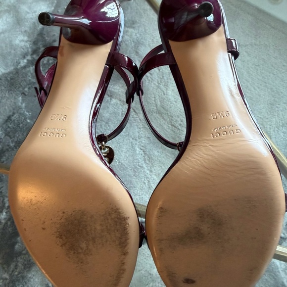 Gucci Sand Pelle S Cuoio Vernice Soft Metal Red Cherry horsebit heel sandal 9.5B - Picture 5 of 13